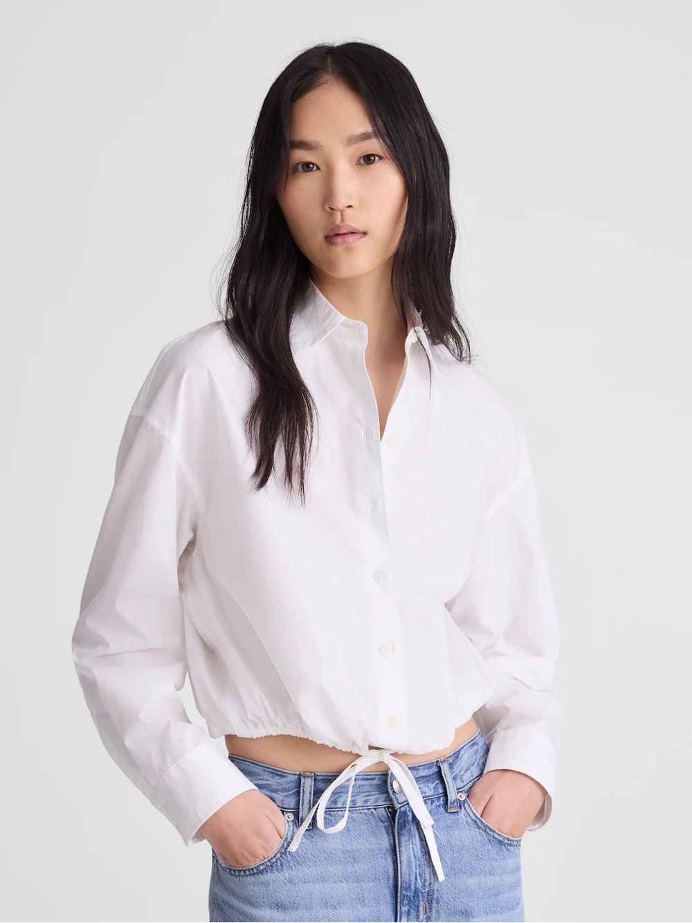 Madewell Drawstring Button-Up Shirt in Poplin S
